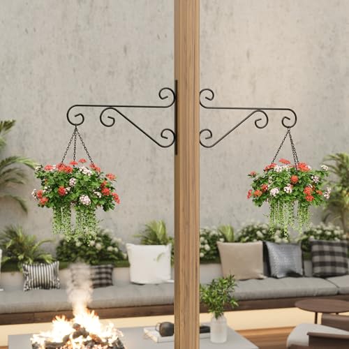 PROWORX 4 Pack 16 Inch Plant Hangers Outdoor Bracket, Indoor Wall Mount Metal Heavy Duty Rust-Resistant Bird Feeder Plant Hooks for Hanging Planters, Flower Baskets, Black - size: 16 Inch-4 Pcs