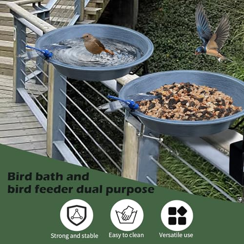 Deck Mounted Birdbath for Deck Railing Metal Bird Bath with Adjustable Sturdy Metal Clamp Bowl Birdbaths for Outdoor Garden Balcony Patio Deck in Gray Color - color: Gray