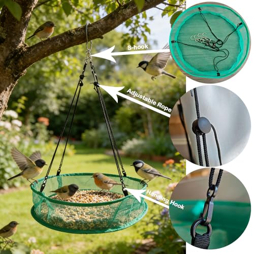 Seed Catcher for Bird Feeders, 20'' Bird Feeders for Outdoors Hanging, Birds Feeder Seed Catcher Tray with Adjustable Hanging Hoop for Outdoor Garden Accessories (Grey)