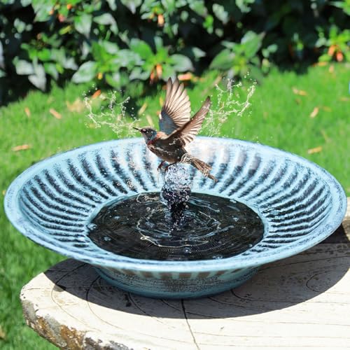 12.3" Solar Bird Bath Bowl,Metal Solar Bird Bath Fountains for Outdoors | Solar Fountain for Birdbath,Garden Bird Bath,Bird Bath Bubbler for Garden Patio Decor (Blue) - color: A-blue and Black