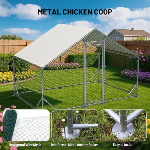 Metal Chicken Coop 20×10×6.56FT,Chicken Run Pen with Spire Roof,Water-Proof and UV-Proof Cover,Secure Mesh Walk-in Hens Fence with Lockable Door,Poultry Cage for Small Animal Like Hens,Ducks,Rabbits - size: 240.0"L x 80.0"W x 80.0"H