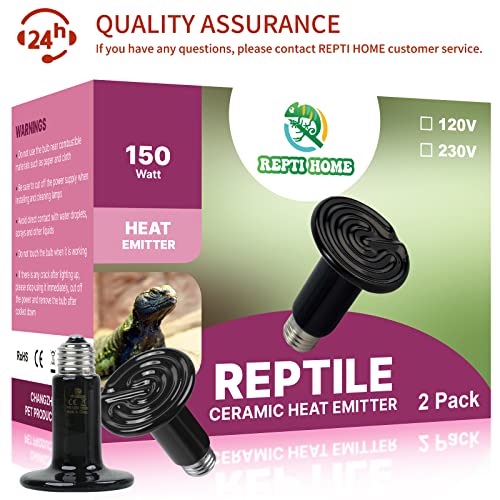 150W Ceramic Heat Emitter (2 Pack), Reptile Heat Lamp Bulbs, Ceramic Heater for Amphibian, Pet Brooder Coop, Chicken, Dog, Cat - size: 150*2