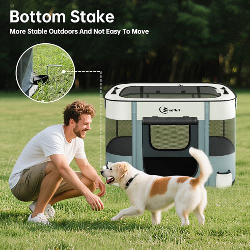 Siedihit 31" Dog Playpen,Cat Puppy Pen, Pet Portable Crate Indoor Outdoor | Durable Travel Camping Use,Foldable Dog Kennel Tent Cage for Rabbit Small Animals with Carrying Case(Grey, Medium) - color: Grey, size: Medium
