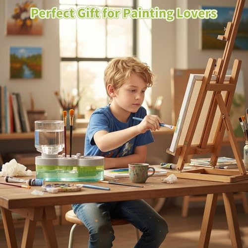 2026 Upgraded Paint Brush Cleaner, Kids Painting Station with Brush Washer, Water Cycle Watercolor Rinser Dispenser with Holder and Palette, Art Supplies Cleaning System for Children Adults(Pink)