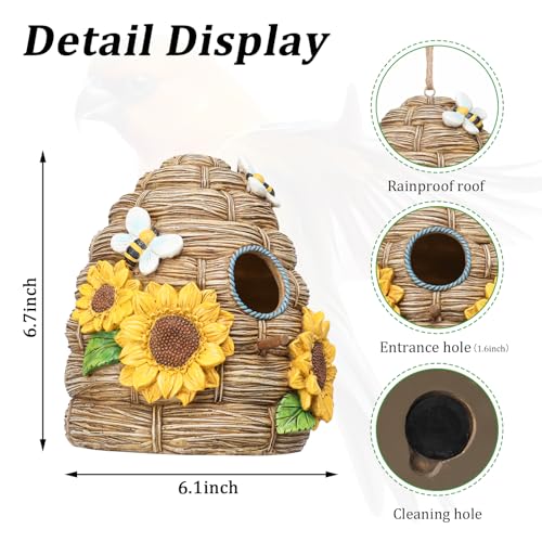 Yinns Resin Bird House for Outside, Decorative Bird Houses for Garden Decor | Birdhouses for Outdoors Bird Nesting, Decorative Sunflower Thatch WaterProof Bird Houses for Yard Garden Decor - color: C-Sunflower Thatch