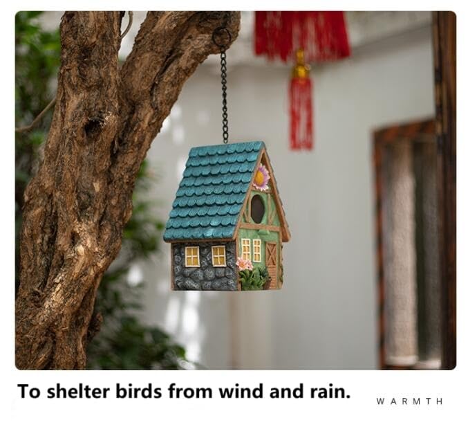 Outdoor Hanging Bird Nests, Hummingbird Houses, Garden Tree Decorations, Resin Ornaments - style: Simulated House