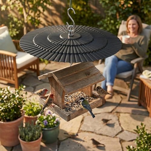 11.5" Metal Bird Feeder Rain Guard - Black | Dome Shield Umbrella Cover - Weather Baffle for Outside Hanging Bird Feeders - color: Black