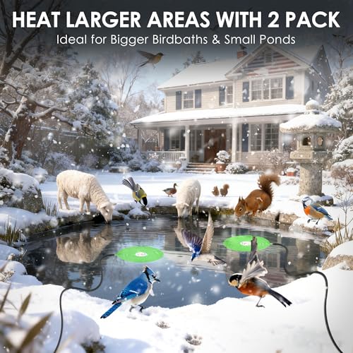 Dreyoo 60W Bird Bath Heater, Submersible De Icer for Outdoor Winter Use, Thermostatic Control, IP65 Waterproof, Chicken Water Heater for Birds, Poultry, Livestock, Wildlife Drinking (2 Pack)