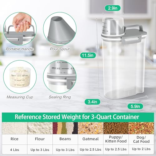 TBMax Rice Storage container 4 Lbs, Small Rice Dispenser with Measuring Cup, Cereal Containers Flour Bin, Kitchen Food Storage Container and Pantry Organizers, Pet Dog Cat Food Dispenser - color: Grey
