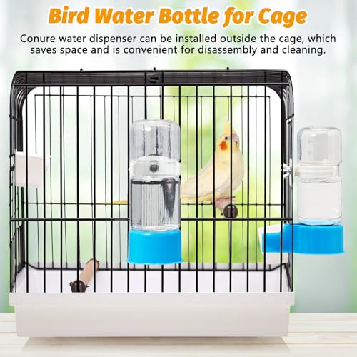 BNOSDM Automatic Bird Water Dispenser 2 Pcs No Mess Parrot Cage Water Feeder Drinker Suspended Bird Drinking Device Parakeet Cage Accessories for Budgies, Cockatiel, Conure, Canary, Finch (Blue) - color: 2 Pcs Blue Automatic Bird Water Dispenser