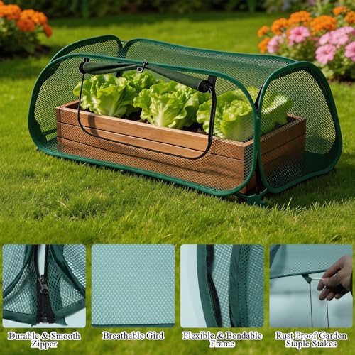 2 Pack Garden Covers for Raised Beds, Pop Up Mesh Plant Covers for Outdoors | 30% Sunblock Plant Shade Tent & Crop Cage, Protection for Seedlings Vegetable Against Birds Animals