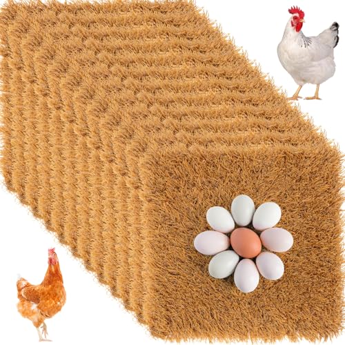 Zhengmy 12 Pcs Chickens Nesting Pads Set Nest Box Bedding Washable Nesting Pads for Chicken Coop, Artificial Grass Rug Carpet Synthetic Turf Mat, 12 x 12 x 1.2 Inches(Brown) - color: Brown