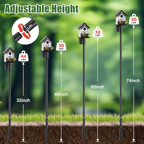 Bird Feeder Poles for Outdoors, Heavy Duty 60 Inch Birdhouse Stand Stake 1.2 Inch Diameter Metal Bird Mounting Pole for Yard Garden - size: 60"