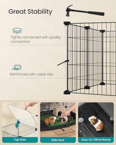 SONGMICS 2-Tier Guinea Pig Cage, Rabbit Cage, Small Animal Playpen with Waterproof Mat, Top and Side Door, 35 Panels, 36.6 x 24.8 x 24.2 Inches, Ink Black ULPI016BH01 - color: Ink Black, style: 35 Panels - 36.6"L x 24.8"W x 24.2"H