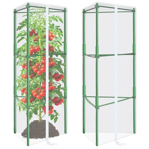 45x16.1 in Garden Tomato Plant Cover Netting for Tomato Cage | 2 Pack Durable Garden Bird Netting with Zipper & Drawstring, 45 x 16.1 In, Insect Barrier, Plant Covers from Insects Animals - size: 45inch