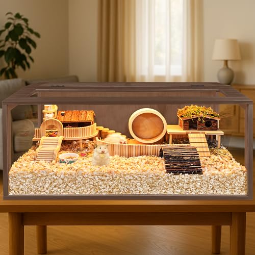 PROLEE Hamster Cage with Chewproof Wood Top, Guinea Pig Cages, Hamster Habitat with Clear Acrylic Sheets Solid Built, Small Animal Cage (Walnut, 48X19.5X19.5 inch) - color: Walnut, size: 48.0"L x 19.5"W x 19.5"H