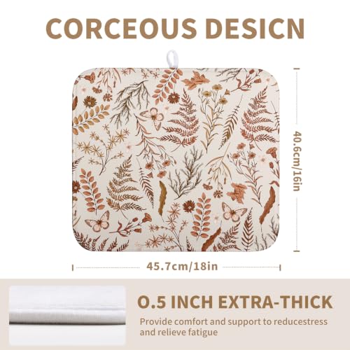 Burnt Orange Fall Floral Dish Drying Mat Autumn Wildflower Absorbent Microfiber Kitchen Counter Mat Rustic Vintage Herb Plant Dish Drying Pad Washable Dishes Drainer Mats Medium 16"x18" - color: Burnt Orange Fall, size: 16" x 18"