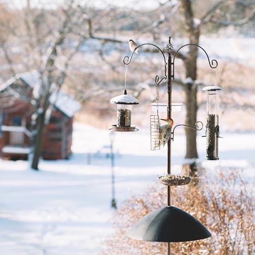 Backyard Expressions 90" Bird Feeding Station for Outdoors, Heavy Duty Bird Feeder Pole with Squirrel Baffle, Shepherd Hooks, Suet Cage, Water Bowl & Tray, Multi Hook Bird Feeder Stand for Yard Garden