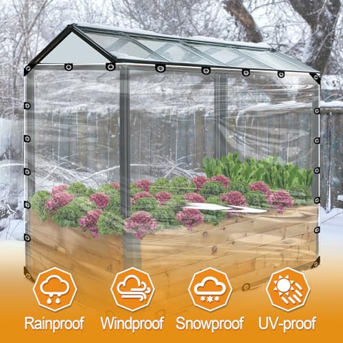 10x12ft Anti-Tear Clear Tarp Waterproof - 2pcs Windproof Poly Tarpaulin, Heavy Duty Transparent Enclosure with Grommets for Covering Chicken Coops Greenhouse Garden Plants - size: 10x12ft