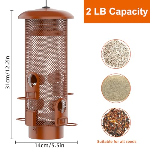Metal Squirrel Proof Bird Feeder,Bird Feeders for Outdoors,Weight Activated Squirrel Proof Wild Bird Feeders with Finch Cardinal Chickadee,Large Capacity,Weatherproof and Durable,Reddish Brown - size: 2.0 lb