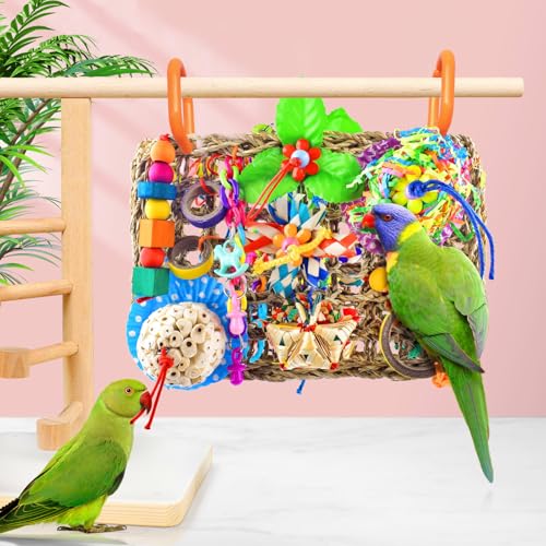 KATUMO Parrot Toys, Large Bird Wall Mat Toys for Parakeet Conure Budgie | Durable Large Bird Shredding and Foraging Toys, Easy to Hang, Relieve Boredom, Ideal for Various Small and Medium Birds - style: Solla ball