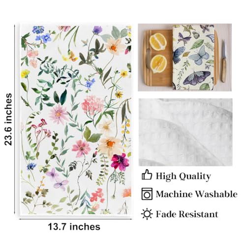 2 Pcs Butterfly Kitchen Towels, Absorbent Microfiber Dish Cloth Tea Towel | Butterfly Gifts Pastoral Floral Decorative , Botanical Waffle Soft Hand Towels for Farmhouse Home Bathroom - color: Multi 0427