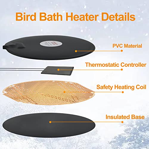 Submersible Bird Bath Heater for Outdoors in Winter, 60w Birdbath Deicer Thermostatic Controller Water Heater with 6Ft Cord for Birdbaths, Chicken, Duck, Livestock, Poulty, Animal, Tank, Buckets