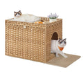 Feandrea Cat Litter Box Enclosure, Handwoven Rattan Hidden Furniture | Extra Litter Mat, Removable Washable Tray, Boho Cat House, End Table, Goose Yellow UPCL014K01 - color: Goose Yellow, size: M (27.5" L x 20.5" W x 22" H)