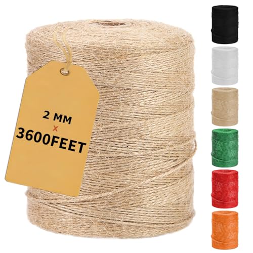 Vanhench 3600Feet Natural Jute Twine String | Bulk Hemp Jute Rope Cord for Gardening, Gift Wrapping, Arts & Crafts, Wedding Décor, Packing Material Burlap Ribbon - color: Brown, size: 2mm (1/12 In)×3600ft (1100m)