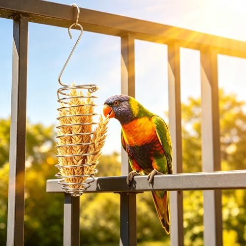 2 Pack Hanging Millet Holder for Bird Cage, Stainless Steel Parakeet Treat Spray Feeder with 2 Cleaning Tools, Bird Cage Fruit Vegetable Holder for Parrot Cockatiel Conure Parakeet African