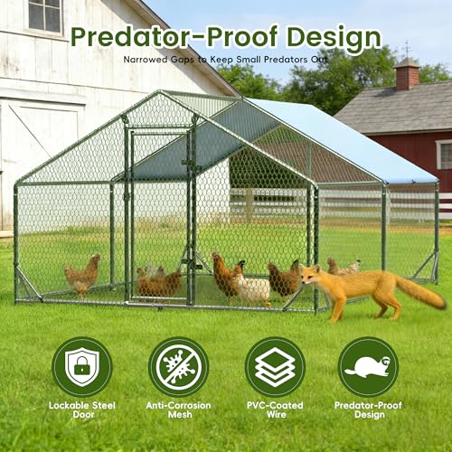 Outdoor Metal Chicken Coop Large Walk-in Poultry Cage Spire-Shaped Chicken Run with Waterproof and Anti-Ultraviolet Cover for Outside,Backyard and Farm,6.5' L x 9.8' W x 6.4' H - size: 117.6"L x 78.0"W x 76.8"H