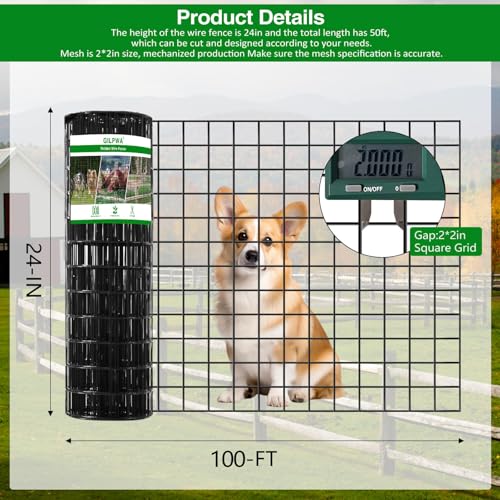 GILPWA Wire Fence, 100 ft(L) X 24 in(H) PVC Coated Welded Wire Fencing 2" X 2" 16GA Garden Border Vinyl Metal Chicken Wire Fencing Mesh Roll for Yard Vegetable Plant Protection Poultry Netting Black - size: 24in*100ft