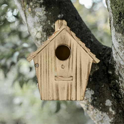 Bird Houses - Wooden Bird House for Outside with Pole - 1-1/2 Inch Entrance Hole for Bluebirds, Wrens, Chickadees, and Tree Swallows - Hanging Birdhouse for Garden