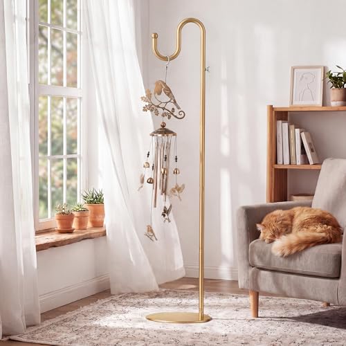 74" Shepherds Hook Stand: Hanging Bird Feeders, Wind Chimes, Plants, Gold | Heavy Duty, Free Standing, Adjustable Pole Holder with Metal Base for Indoor & Outdoor, Holds Up to 20 LBS - color: Gold