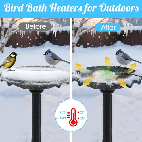 Bird Bath Heater, Upgraded 100W De-Icer Submersible Bird Bath Heaters for Outdoors in Winter, Chicken Water Heater for Winter, Thermostatic Control w/LED Indicator, 5.9 Ft Cord (White-1Pack) - color: White-1Pack