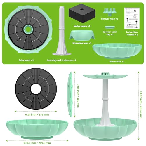 Solar Power Bird Bath Fountains Pump, Blue 2-Tier Cascade Water Feature for Outdoor Garden, Outside Pedestal Birdbath Kit for Yard Decoration & Wild Birds Feeding