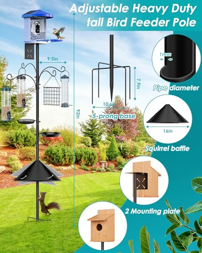 Bird Feeder Pole Squirrel Proof, 92 Inch Heavy Duty Bird Feeder Pole for Outdoor Metal Pole Birds Feeding Station for Wild Birds Watching Attracting (BirdsHouse Not Included)