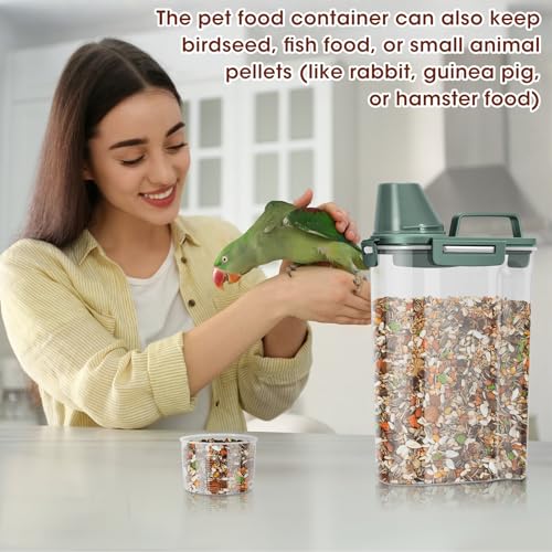 TBMax Small Dog Food Storage Container 3 Qt with Cat Food Can Cover and Mixing Spoon, Portable Travel Pet Food Dispenser with Large Spout and Cup -Bottle Green - color: Dark Green 3Qt