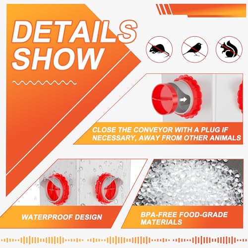 No Waste Chicken Feeders, DIY Automatic Poultry Feeder - 4 Ports Red | Buckets Barrels Bins Troughs‑mountable Design for common Breeds of Chicken Flock with Hole Saw - size: 4 Ports