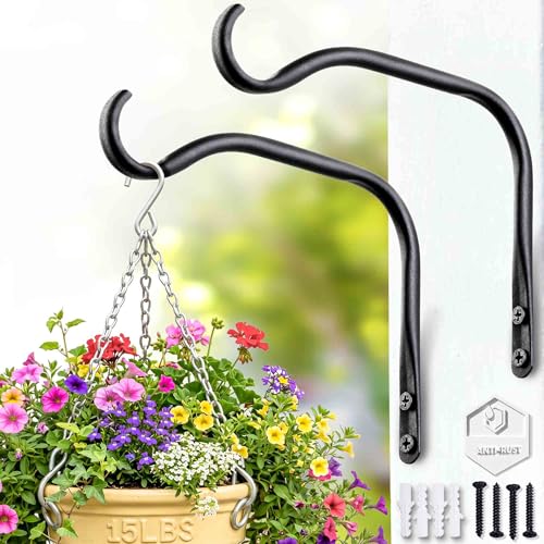 Lifyzoon 6" Outdoor Plant Hangers Brackets, 2-Pack Metal Wall Hanger | Hold 15lbs, Rust-Proof Iron Plant Brackets, Easy Installation, for Hanging Baskets, Bird Feeders, Wind Chimes, Lanterns - size: 6Inch-2Pack