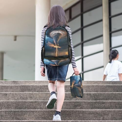 Grey Lightning Tornado Backpack with Lunch Bag, School Travel Backpack for Teens Boys Girls Backpacks Set - color: Grey