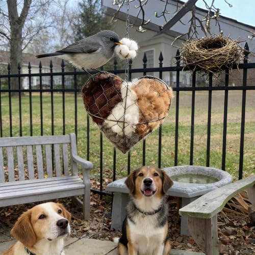 Handmade Alpaca Fiber Bird Nesting Heart,Alpaca Bird Nesting Material,Bird Nesting Material Holder,Alpaca Fiber Bird Nesting Box for Wild Birds,for Garden,Yard & Bird Lover (2PCS) - color: 2PCS