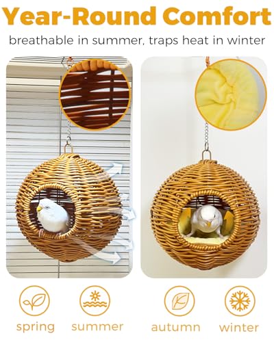 Chewproof Steel Frame Bird Nest for Cage, Washable Small Bed Hammock | Bird Hideout Lay Eggs Parakeet Nest Sleep Rest, Parakeet Warm Bed House Hut for Lovebird, Canary, Budgie, with Cushion - color: S-Long Chain-brown for Small Birds