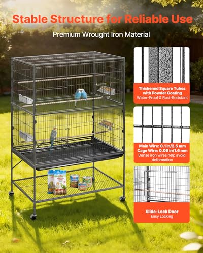 VEVOR Bird Cage, 36.6 x 22.8 x 59.5 inch, Flat Top, Wrought Iron Bird Flight Cage with Perches, Slide-Out Tray and Plastic Feeders, for Blue Tit, Cockatiel, Canary, Monk Parakeet, African Grey Parrot - size: 36.6"L x 22.8"W x 59.5"H