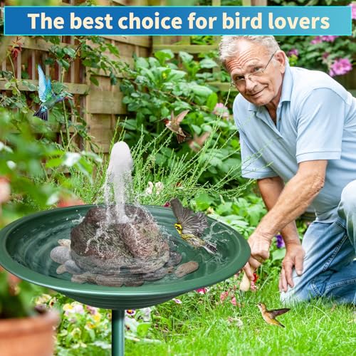 TIANCENTRAL H Electric Bird Bath Fountain Pump with Natural Rock Design, Continuous Water Bubbler (Not Solar) 7.5W Adjustable Submersible Pump with 6FT Anti-Bite Cord for Outdoor Garden & Patio Decor