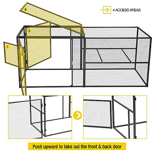 Aivituvin 71" Chicken Coop Run Extension Metal Frame with Perches, Outdoor Rabbit Run Duck House Enclosure with Detachable Door - size: 70.9"L x 29.1"W x 28.3"H