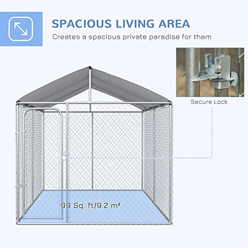 PawHut Outdoor Dog Kennel, Heavy Duty Dog Run Outdoor Fence with Waterproof Cover, Galvanized Chain Link, Secure Lock, 13' x 7.5' x 7.5' | Outdoor Fence, Waterproof Cover, Galvanized Chain Link, Secure Lock - size: 156.0"L x 90.0"W x 90.0"H