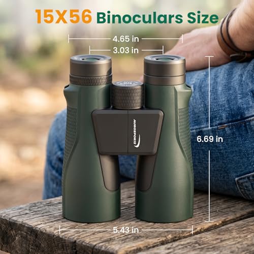 Aurosports 15x56 Binoculars for Adults High Powered for Bird Watching Green | Low Light Vision, 22mm Large View, Hunting, Hiking, Travel, Stargazing, Professional FMC BAK4 Prism, Gifts for Men
