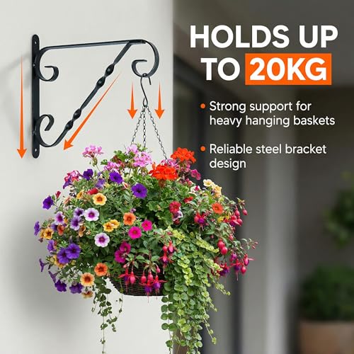 Classic Scroll-Design Metal Wall Bracket for Hanging Accessories and Flowerpots for Indoor & Outdoor Use, Black Set of 2 - color: Black, size: Classic Scroll