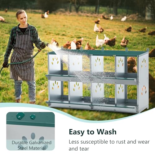 Chicken Nest Box, 8 Compartment Nesting Box, 8 Room Metal Nesting Boxes, Chicken Egg Laying Box Fit for Different Chicken Breeds - size: 8 Compartment